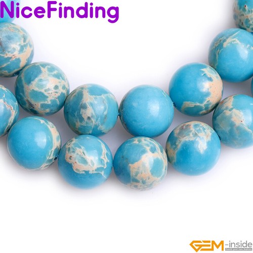 Natural Round Blue Sea Sediment Jasper Stone Beads For Jewelry Making 15" DIY NF - Picture 8 of 28