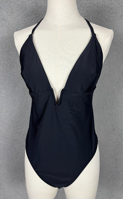 CUPSHE Womens One Piece Swimsuit Deep V-Neck Crisscross Back Straps Black Lg NWT