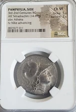 Pamphylia Side Athena Tetradrachm NGC CH VF Ancient Silver Coin