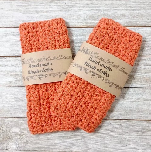 crochet handmade bath spa wash face cloth reusable tangerine orange set