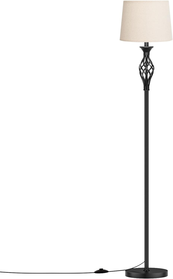 Vintage Floor Lamp with Linen Shade 3 Color Temperature, Black, LED