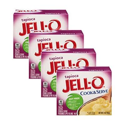 Jell O Cook and Serve Tapioca Pudding Fat Free Dessert Pack of 4 3oz Boxes