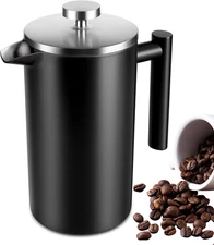 34 OZ Insulated French Press Coffee Maker – Stainless Steel Black 4–8 Cups