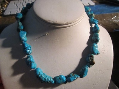 TURQUOISE GEMSTONE CHUNKY BEADED NECKLACE 17'' TOGGLE CLASP - OFC-D4