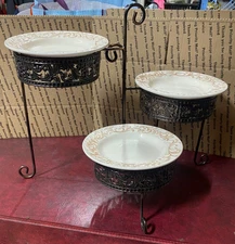 VTG 3 Tier Serving Stand Dessert Appetizers Hors d’oeuvres Adjustable Metal Fold