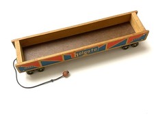 Vintage Holgate 529 Wooden Pull Toy Wagon w/ Train Blocks - Mid Century Toy