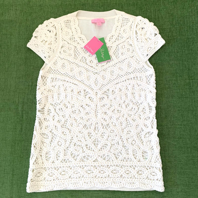 NWT Lilly Pulitzer Jamie Sweater Battenburg Stitch Open Crochet Cotton XS 00 0 2