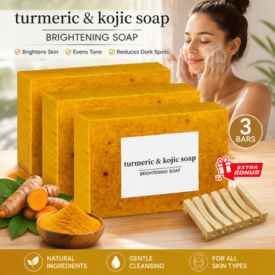 3x Turmeric & Kojic Acid Brightening Soap Whitening Dark Spot Lightening Acne
