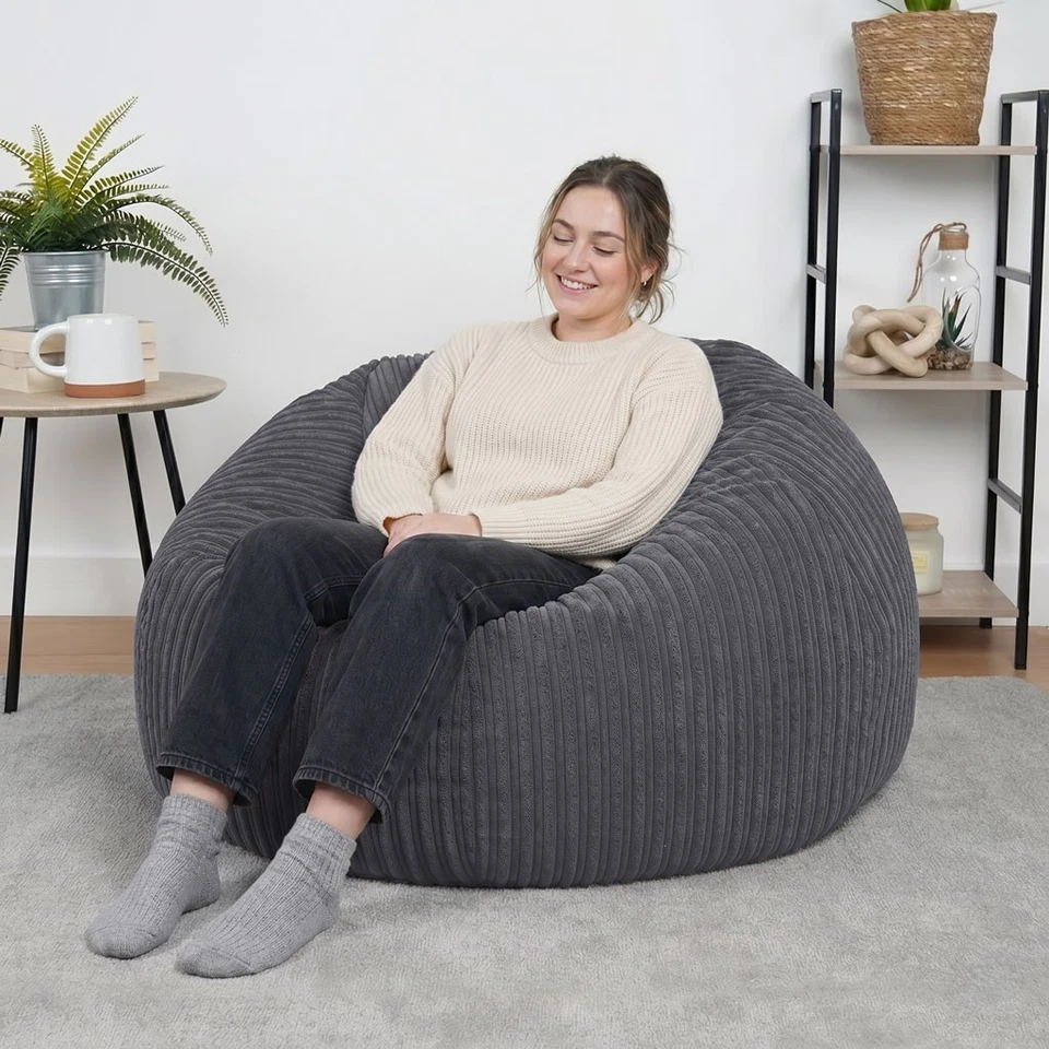 Adult Corduroy Bean Bag | Big Lounger Chair | 92x92x57 cm | Gaming Beanbag - Image 1 of 1