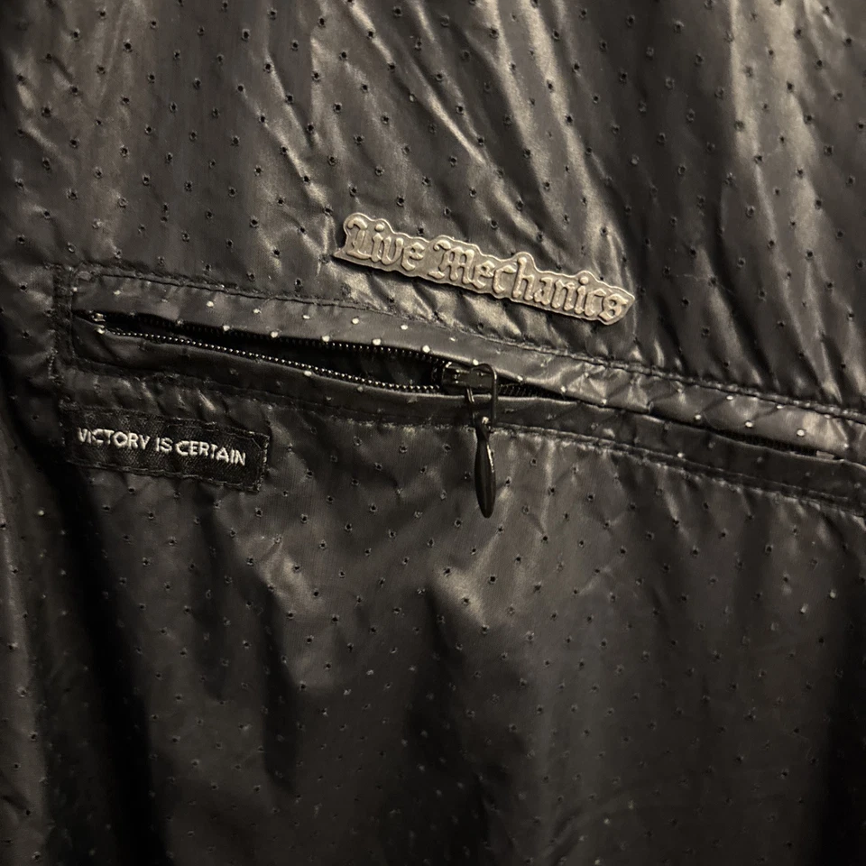 LIVE MECHANICS Black Nylon  Jacket Men’s 2XL / Y2K Casual Party Biker Coat - Image 3 of 4