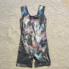 Sleeveless Butterfly Print Gymnastics Unitard Black Girls' Size 150