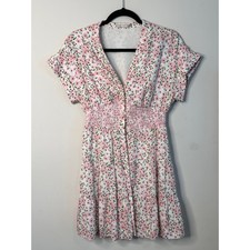 Alice Olivia Keela Floral Print Smocked Button-Front Dress Sz4