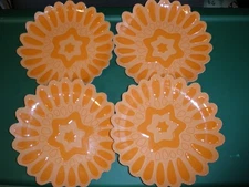 Set of 4 Orange Melamine Flower Floral 8" Plates MINT