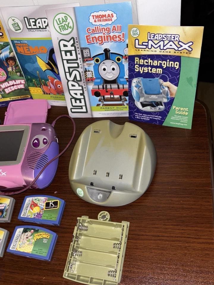 LEAP FROG LEAPSTER HANDHELD L-MAX GAME SYSTEMS 10 FREE GAMES Case Charger TESTED - Image 3 of 4