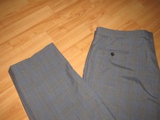 RALPH LAUREN Dress Pants Men's 42 X 32 Gray Blue Windowpane Wool Blend EUC