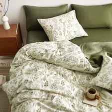 - Floral Duvet Cover Set, Botanical Vintage Flower Coquette Full Olive Green