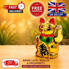 Chinese Lucky Waving Gold Cat Figure with Moving Arm Maneki Neko Feng Shui Decor