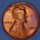 1937-P Lincoln Wheat Cent,  Very choice  BU, Red/Brown,  Pretty toning