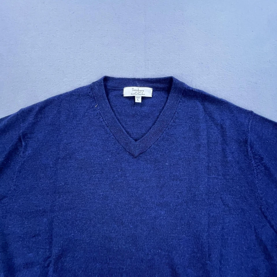 Suéter Turnbury Para Hombre Grande Azul Extra Fino Lana Merino Cuello en V Pullover Foto 2 de 4