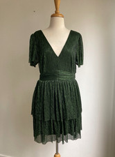 Atmos & Here Mini Dress Size 12 Metallic Green Frills Party Prom Evening Event