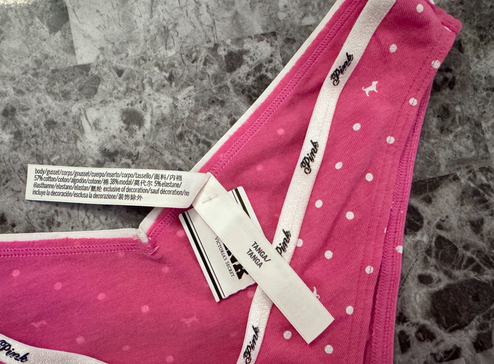 NWT VICTORIA'S SECRET PINK POLKA DOT DOG LOGO BAND V STYLE TANGA CHEEKY PANTIES