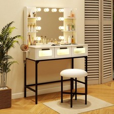 Makeup Vanity Desk w/ Hollywood Mirror  Lights 3-Color Induction Lighting