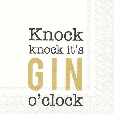 Klopf Klopf Es ist Gin O'clock Gold IHR Papier-Cocktailservietten 25 cm 20 Packung 3 Lagen