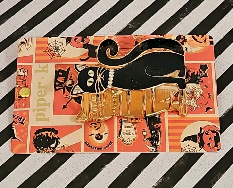 Piper K Hair Clip Black Cat Halloween Metal  Rhinestone Sparkling hair clip - Image 4 of 4