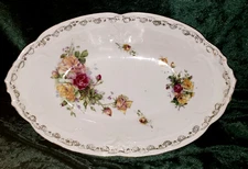 Antique Porcelain Floral Oval Bowl Unmarked 12 1/2"