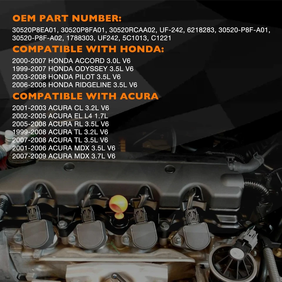 UF242 Ignition Coil Pack Set of 6Pcs Compatible with Honda Accord Odyssey Pil... - Image 2 of 4