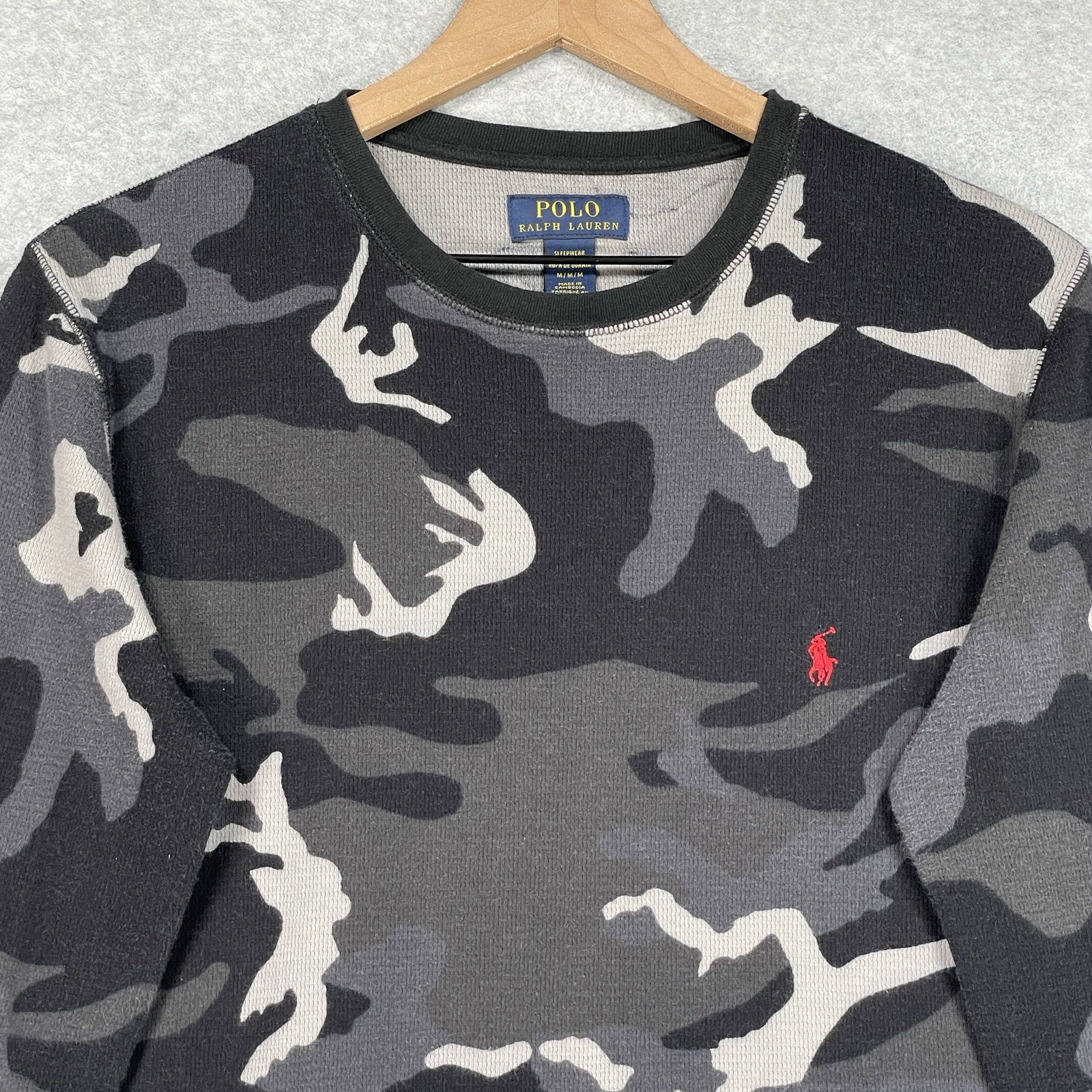 Polo Ralph Lauren pigiama camicia M nero grigio mimetico termico pony waffle maglia