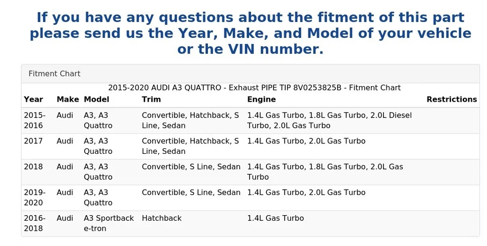 AUDI A3 QUATTRO 2015-2020 - PUNTA DE TUBO DE ESCAPE 8V0253825B Foto 4 de 4