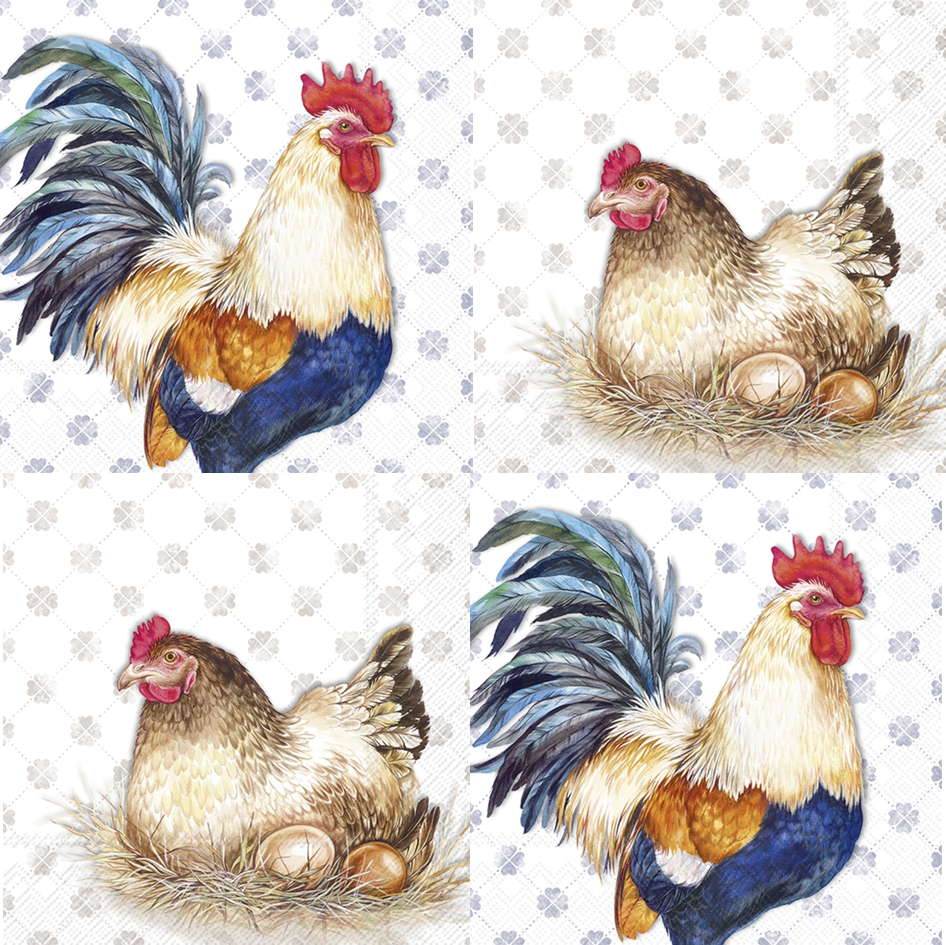 4 x Mixed Set/Paper Napkins/33cm/3Ply/Decoupage/Birds/Hen/Chicken/Rooster