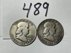 90% SILVER Franklin Half Dollars 1949D x 2 Circulated Lot of Two Different Coins