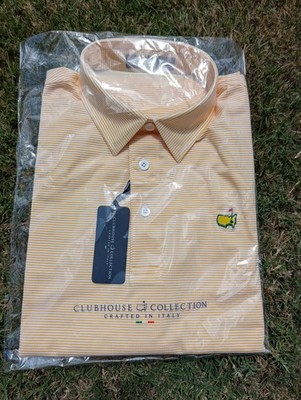 MEDIUM - Masters Clubhouse Collection Yellow White Stripe Golf Polo - NEW NWT
