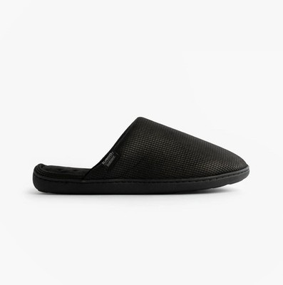 Totes Isotoner quadratisch gemustert Smart Herren Polyester Slipper schwarz Pantolette Hausschuhe