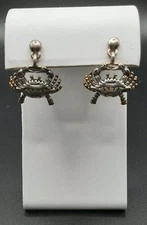 Signed MJ Marie Jennifer Crab 2 tone Post Earrings Costume Jewelry Vintage 