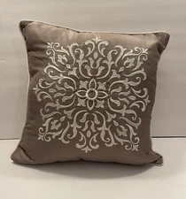 Home Expressions By JC Penney Taupe Embroidered Square Pillow Size 16x16 OBox