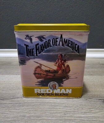 Vintage Red Man Chewing Tobacco Tin Advertising Indian Canister Clean Empty  Used