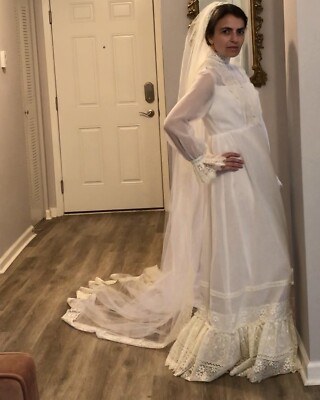 Vintage 1970s White Boho Cottagecore Wedding Dress Lace Prairie Hippie  Medium | eBay