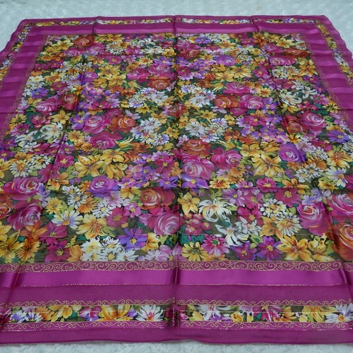 LANCETTI Purple Flower Silk Scarf Scarves 34" X 35" O628 - Picture 6 of 10