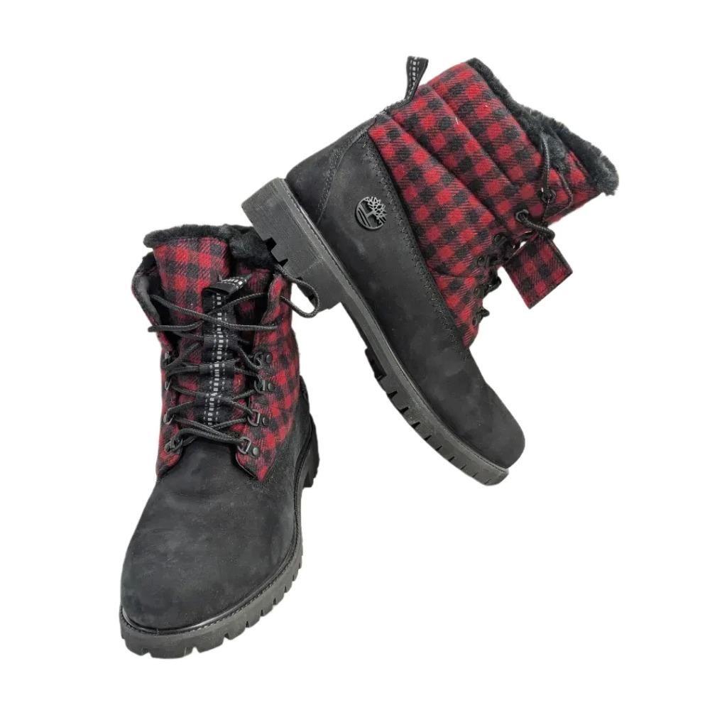 Mens Timberland plaid roll down boots Timberland Junior Norse Flannel Roll Top Medium Boot Brown  main image 3