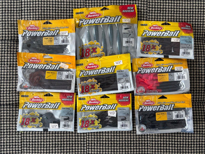 Berkley Powerbait Lot #8 / 9 Packs Chigger Craw Power Worm Chunk Power Swimmer