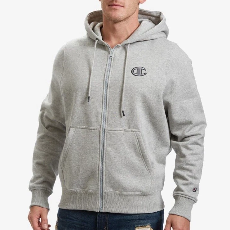 Champion Menu0026#039;s Heavyweight Full Zip Super Fleece 2.0 Hoodie Oxford  Grey Small | eBay