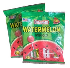 2 x Bags Charms 3.17 oz/15 ct (30 total) WATERMELON POPS Lollipops/Suckers