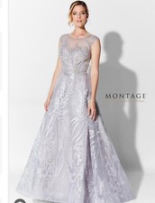 IVONNE D FOR MON CHERI 122D61 SILVER A-LINE BALL GOWN WITH APPLIQU S MSRR 1300