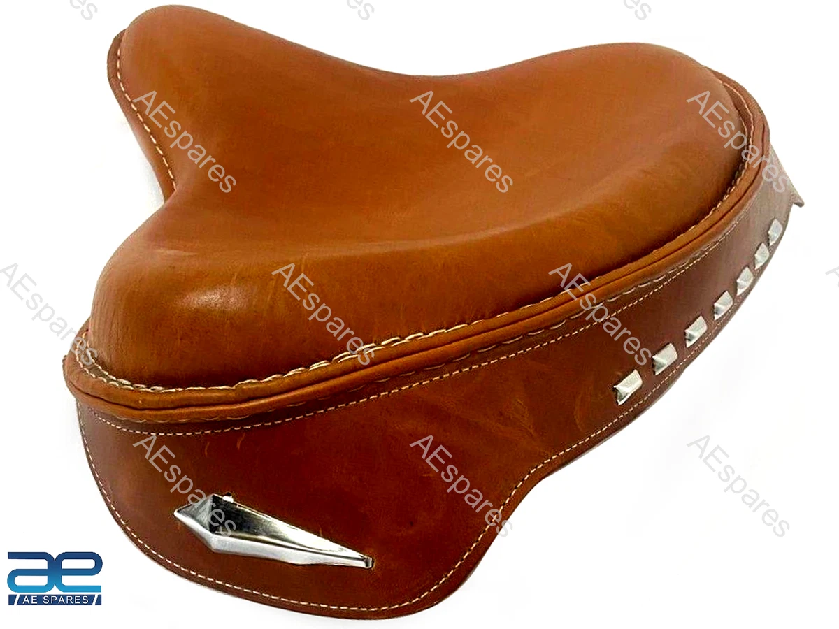 Solo Seat For Harley Tan Leather Skirt Knucklehead Panhead Shovel