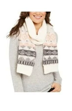 Womens Muffler Scarf Embellished Fairisle Pattern Ivory CEJON $48 - NWT
