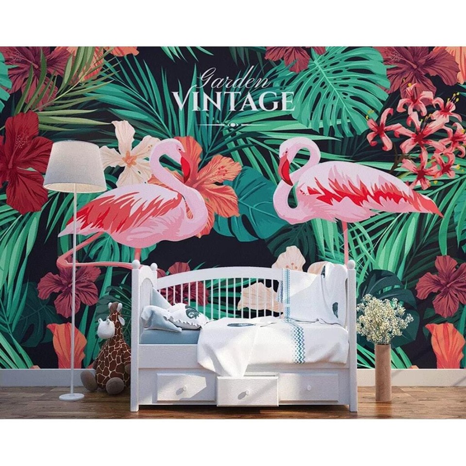 Flamingo Tropical Leaf Mirabilis Wallpaper Pink H35" x W55" eBay