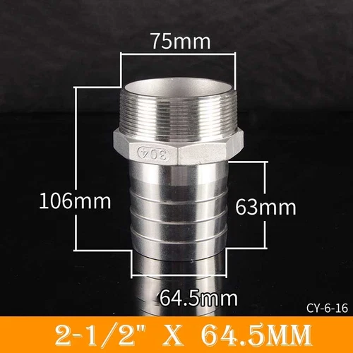 Stainless Male Thread Pipe Fitting x Barb Hose Tail Connector BSP 1/8" to 4" - Bild 46 von 86